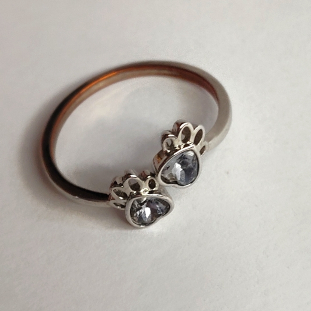 Silver Paw Print Ring Size 9 Adjustable